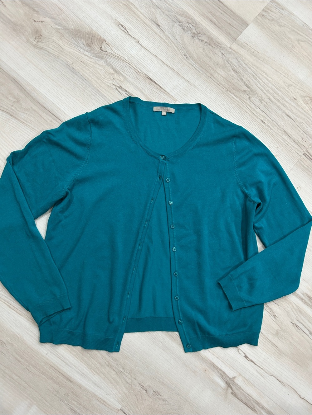 Joan Vass Teal Button-Front Women's Cardigan